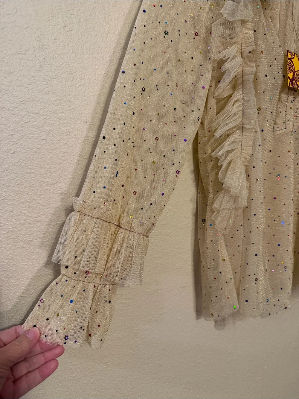 Monoplaza Sheer Ruffle Sequin Tulle Long Sleeve Top Size XS NWT